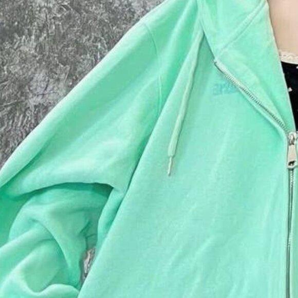 Oversized Mint Green Zip Up Hoodie - Picture 2 of 3